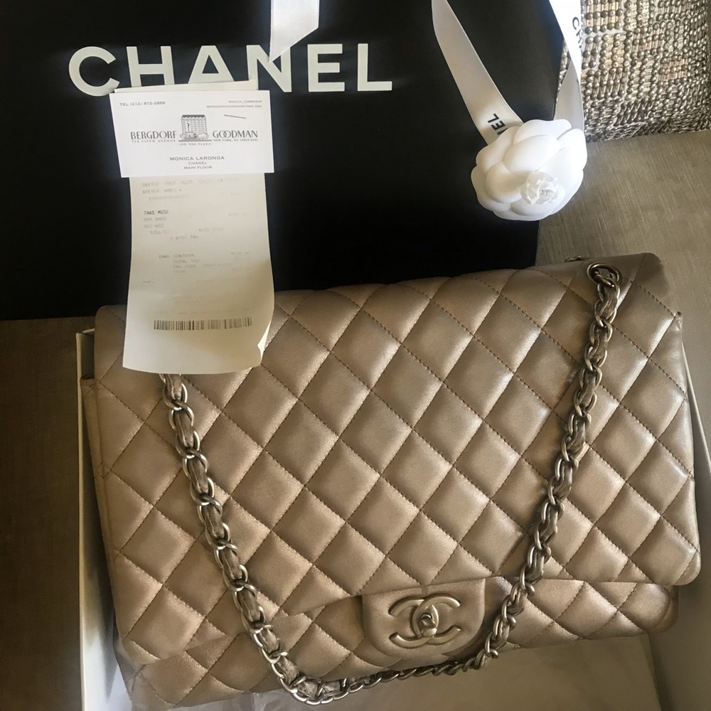 CHANEL Maxi bronze double flap bag